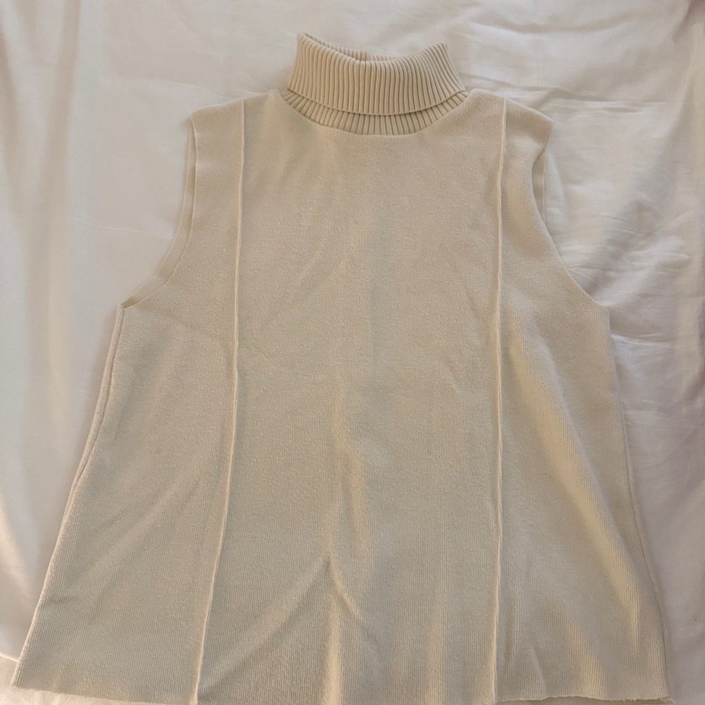 Zara Cream Sleeveless Turtleneck Top
